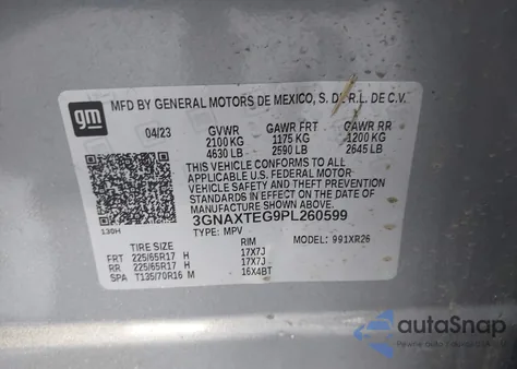 2023 Chevrolet Equinox Awd 2Fl from USA, damaged, VIN 3GNAXTEG9PL260599
